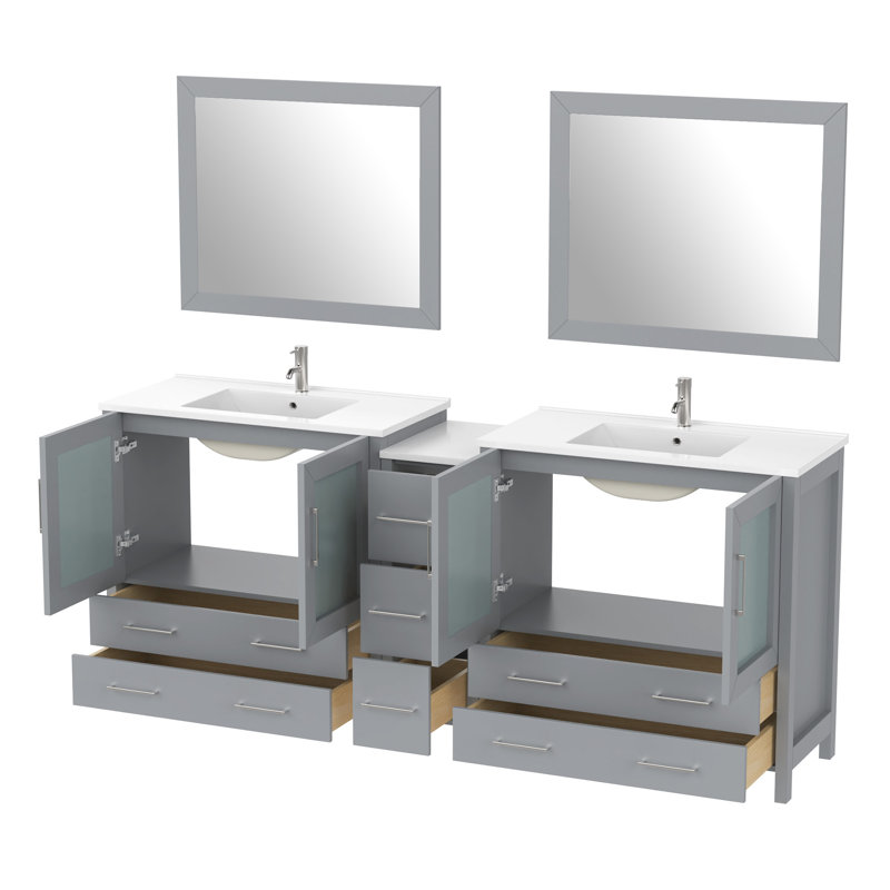  Ensemble de meuble-lavabo double 84 "avec miroir 84", Gris