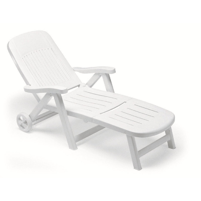 Kali Folding Sun Lounger with Wheels and Reclining Back Rest, White