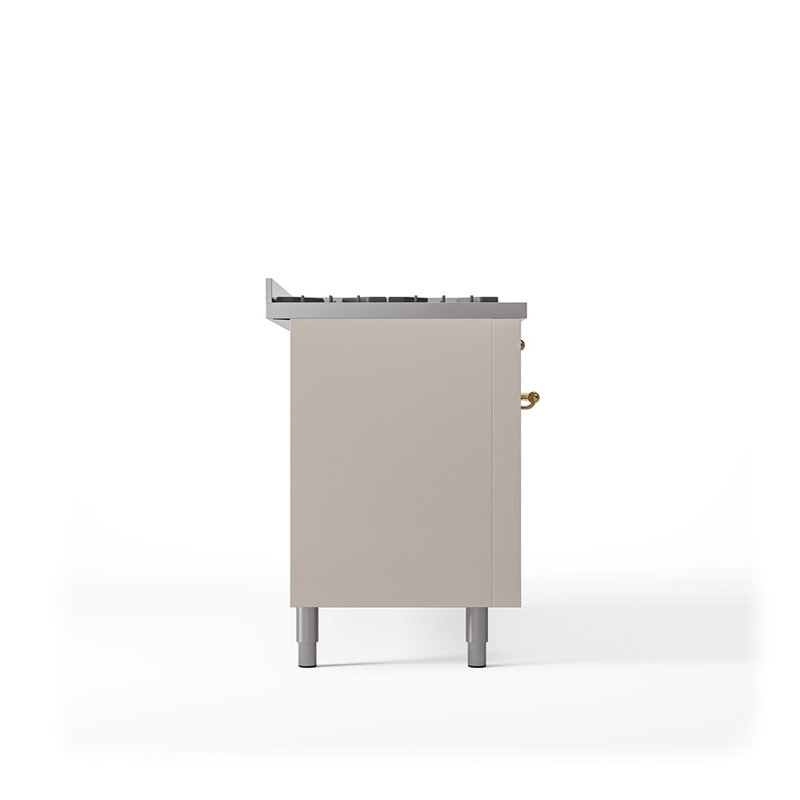 ILVE Nostalgie II 60 Dual Fuel Range, 9 Burners, Griddle, Natural Gas, Antique White/Brass