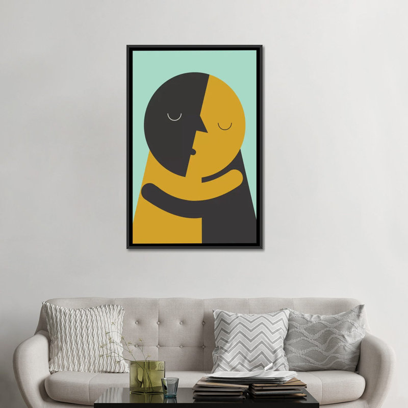 «Kiss» par Flatowl, impression sur toile tendue, H 60 po x l 40po x P 1,5 po, Toile avec cadre noir, Pas de tapis