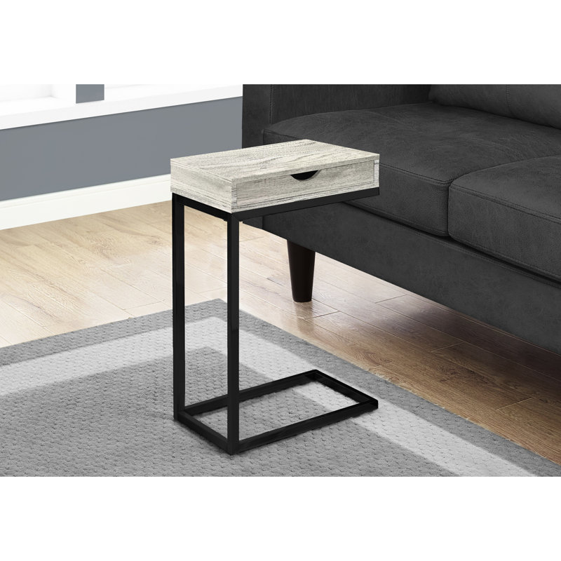 Modern Table With Grey Laminate - Black Metal Support And Storage Feature For Bedroom Side Top