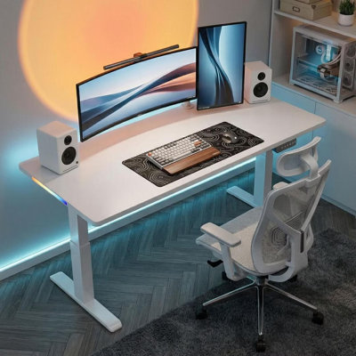 55" Electric Standing Desk with RGB LED Lights - White
Transform Your Home Office with Style & Wellness
