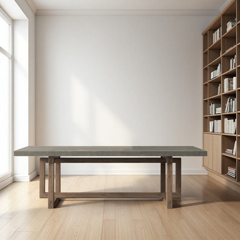 Bureau rectangulaire en bois massif imitation gris ciment