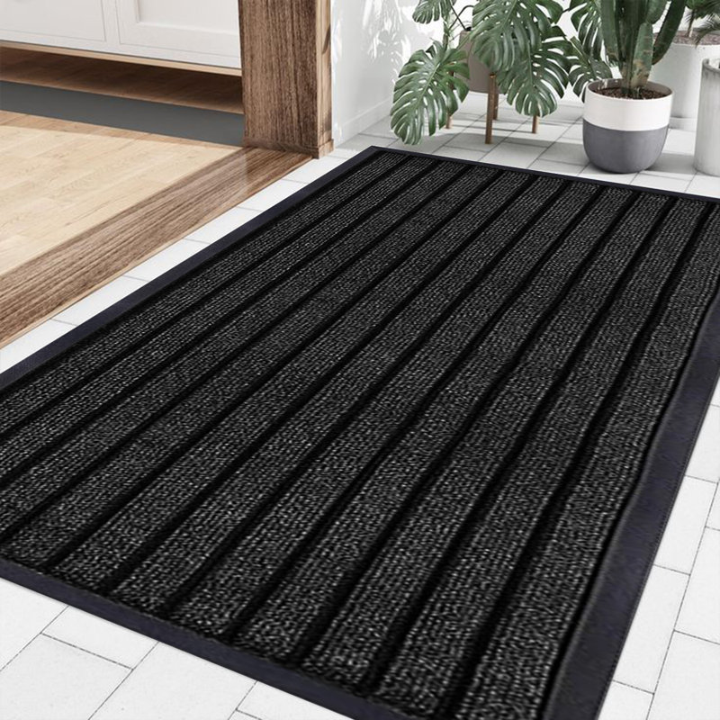 NON-SLIP RUBBER DOOR MAT - INDOOR/OUTDOOR USE, Black, 80cm W x 300cm L