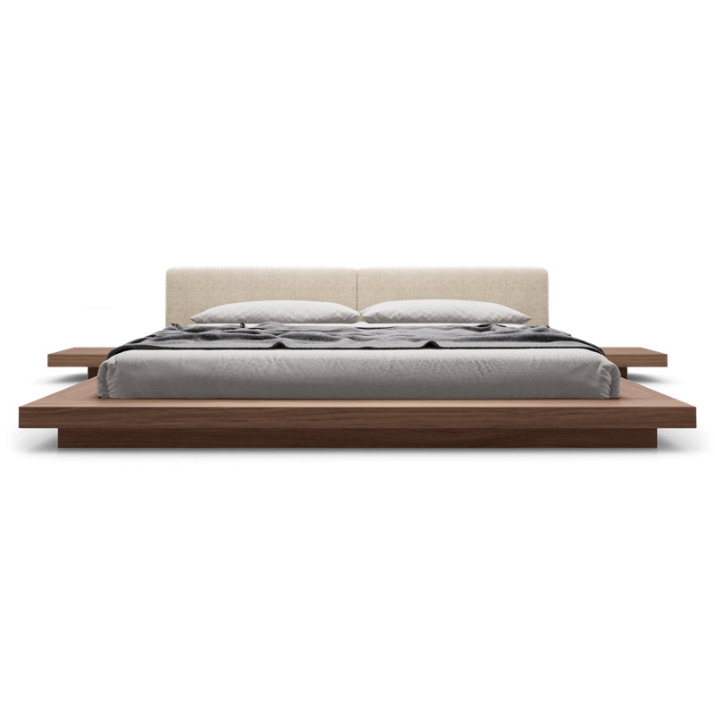 Upholstered Bed, Queen, Walnut/Ecru Fabric