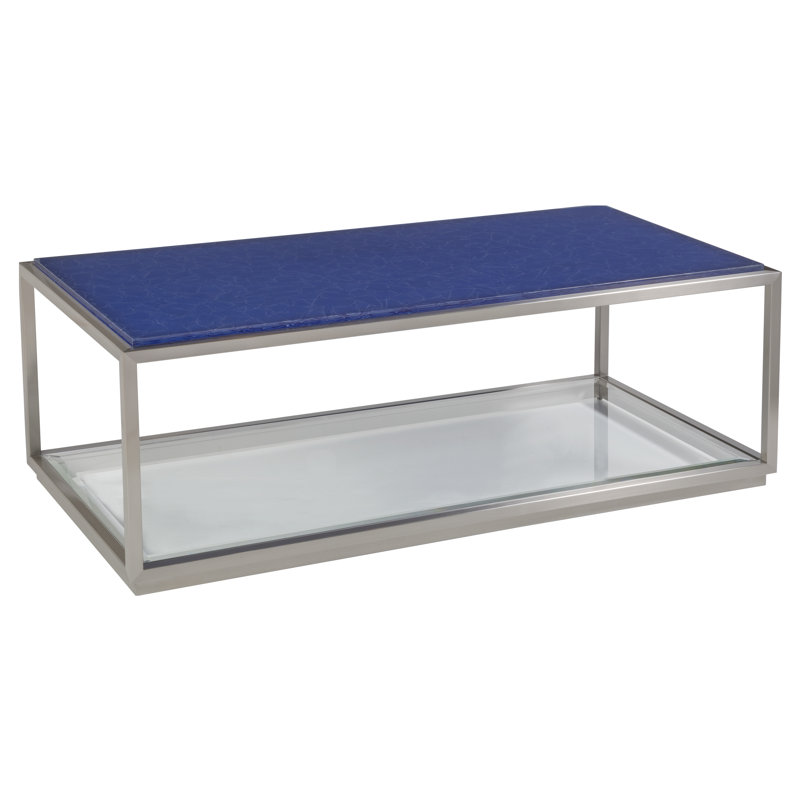 Contemporary Ultramarine Glass & Metal Rectangular Coffee Table