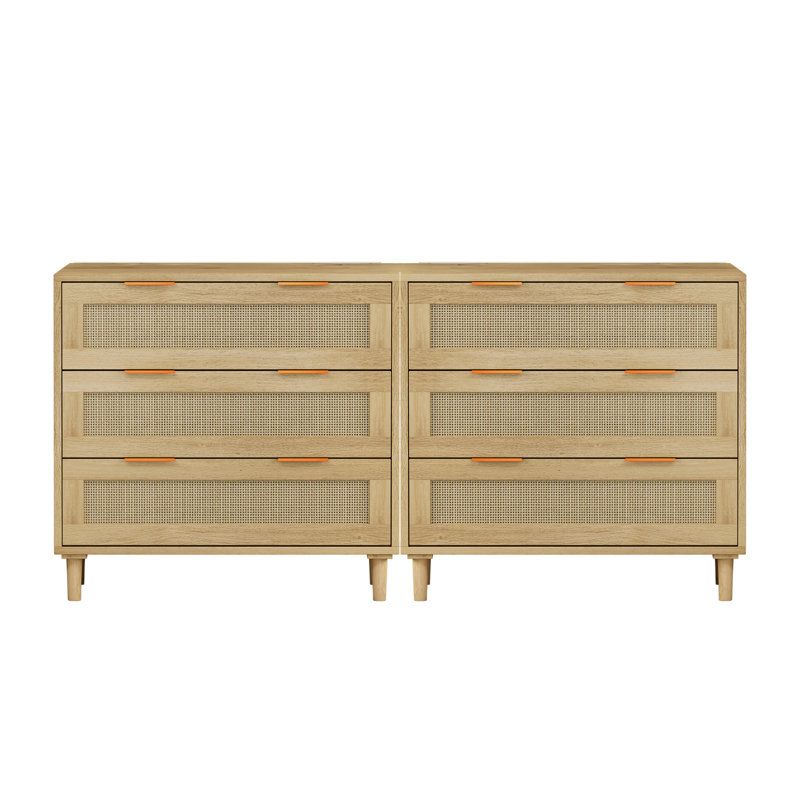 Armoire de rangement en rotin 3 tiroirs, Chêne
