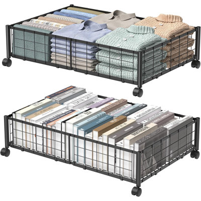Rangement sous le lit avec roulettes, rotation à 360 °, contenants de rangement sous le lit sans assemblage, paquet de 2