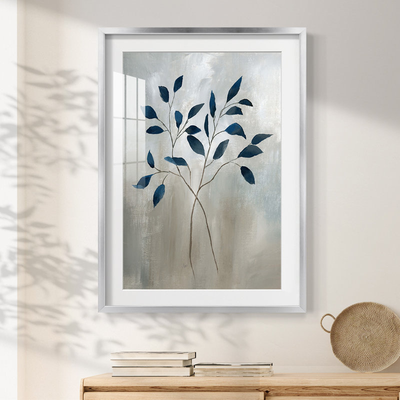 Indigo Foliage I - impression encadrée, H 25,5 po x l 17,5 po, Argent argent