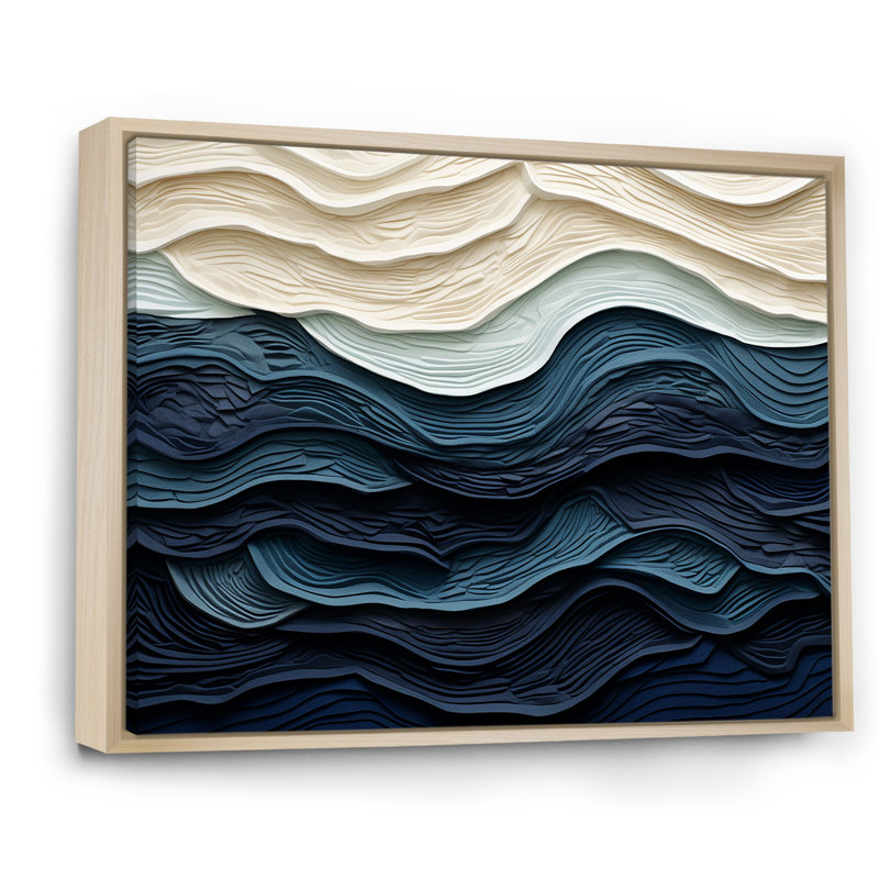 «Blue and White Coastal Waves», impression murale abstraite sur toile côtière, Brun, H 34 po x l 44 po