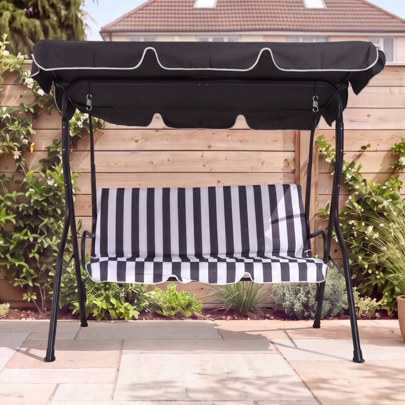 2 Person Porch Swing with Canopy, 154cm H x 173cm W x 112cm D, Grey, Grey
