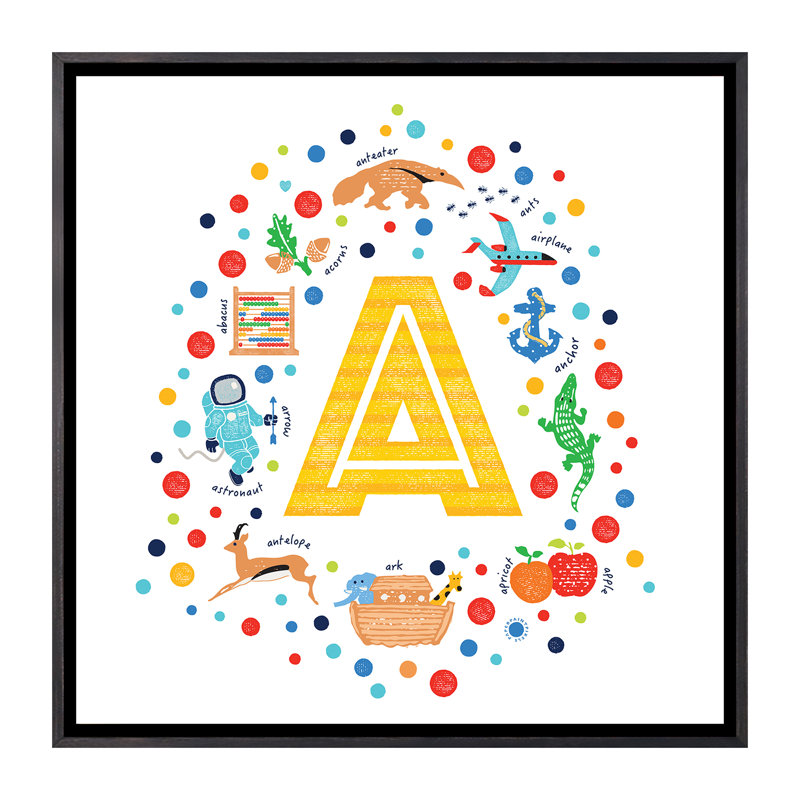 A - Reproduction d'art graphique, Toile avec cadre noir patiné, H 26 po x l 26 po x P 1,5 po, Pas de tapis