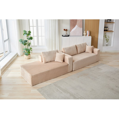 Compression Sectional Couch With Comfy Chaise, Deep Seating L-Shape Sofa, Minimalist Modular Sleeper For Living Room And Bedroom