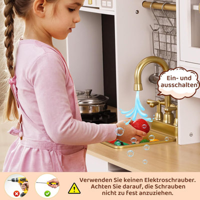 Children's Wooden Light And Sound 90X30X90 Cm With Accessories And Large Storage Box, White, From 3 Year's Old Kitchen Set