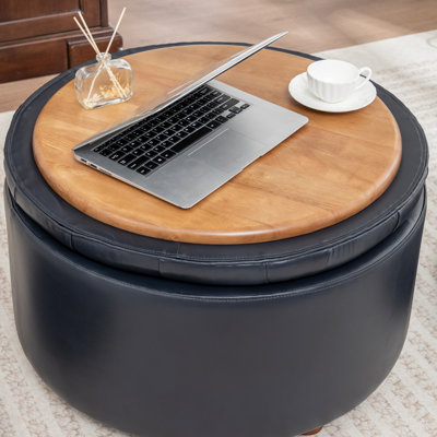 27.5‘’ Wide Genuine Leather Storage Ottoman With Two Floor Cushion by Latitude Run