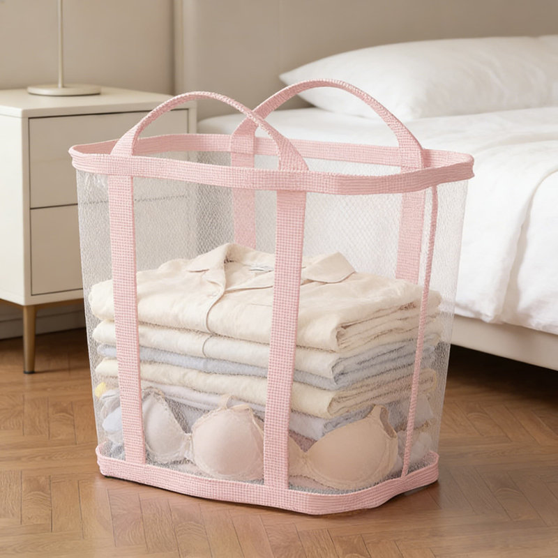 Pink, 4 Pcs,Foldable Laundry Hamper With Mesh Design For Home, Dorm, And Closet Organization - Portable Storage Basket For Clothes, Socks, And Undergarments