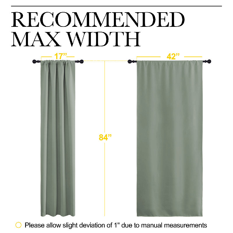 Blackout Curtains for Living Room Thermal Insulation Room Darkening Rod Pocket Drapes(Set of 2), 42" W x 45" L, Greyish Green