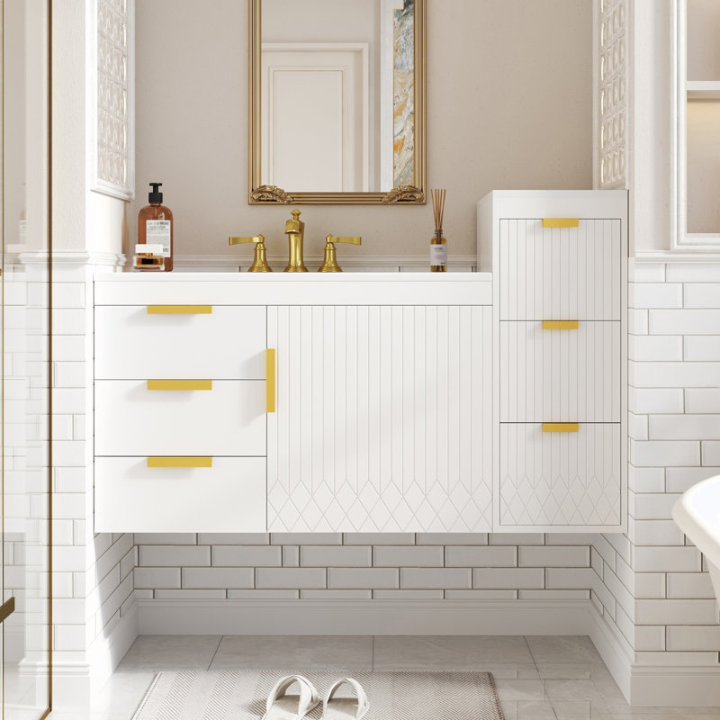 Armoire de salle de bain murale avec armoire latérale et tiroirs, Blanc