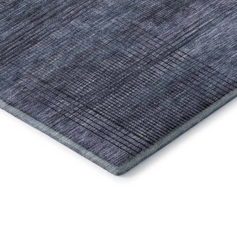 Tapis bleu marine de qualité supérieure lavable à la machine Prisco, Rectangulaire 8 pi x 10 pi