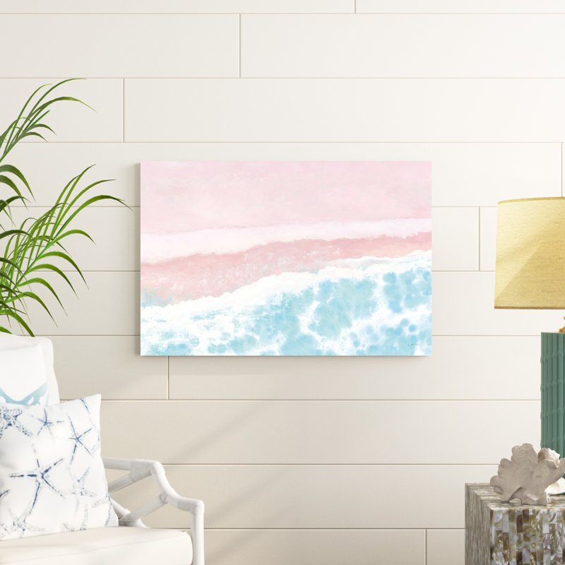 «Sky Seaview I No Umbrellas Pink» par James Wiens - peinture sur toile tendue, H 24 po x l 36 po