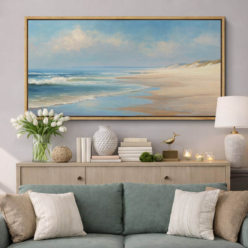 «Soft Blue Ocean Shoreline Seascape Coastal Landscape», très grandes photos, impression sur toile encadrée, H 30 po x l 60 po