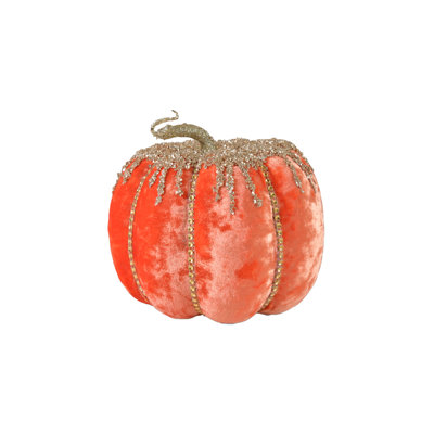 House of Hampton® 7" Orange Fabric Pumpkin With Jewels, Elegant Autumn Wedding, Halloween & Thanksgiving Table Decor, Perfect For Fall Centerpieces And Home Decor