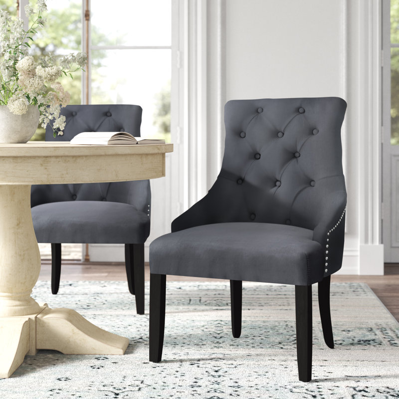 Chaise d'appoint de 24,25 po de largeur Dukinfield, Espresso, Velours gris foncé