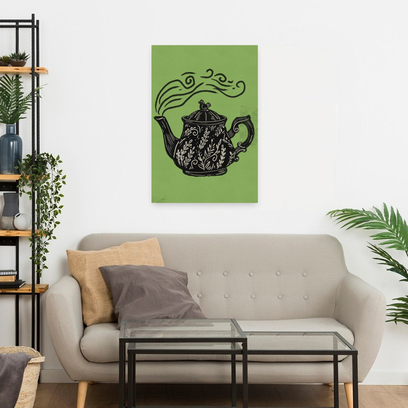 Élégante théière à la vapeur, art mural oiseau, H 24 po x l 16 po