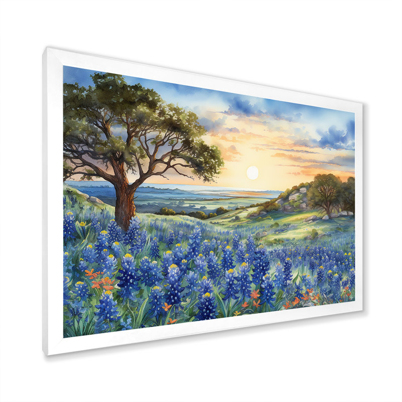 Blue Bonnets Sunset, reproduction d'art sur toile, H 34 po x l 44 po x P 1,5 po, Blanc