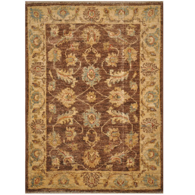 Tapis unique en laine noué à la main brun / ivoire 2 pi x 3 pi Luicana Luicana