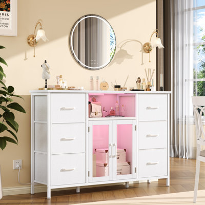 Long 6 Drawer Dresser For Bedroom With Led Lights and Charging Station,for Living Room,cloakroom,entryway by Wrought Studio