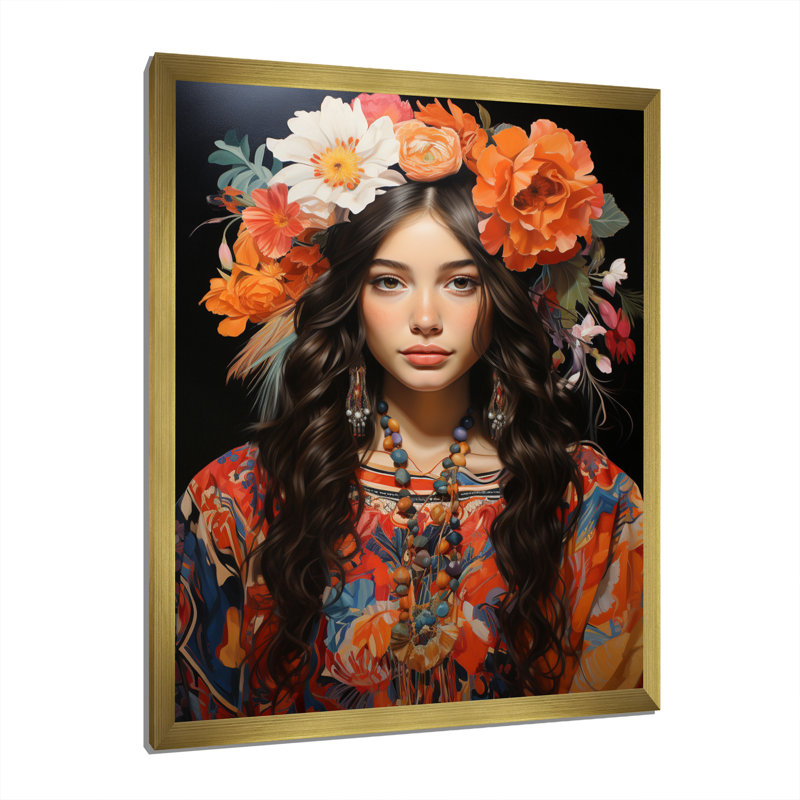 Décoration murale boho latina IV - Portrait, Cadre photo doré, H 32 po x l 16 po x P 1 po