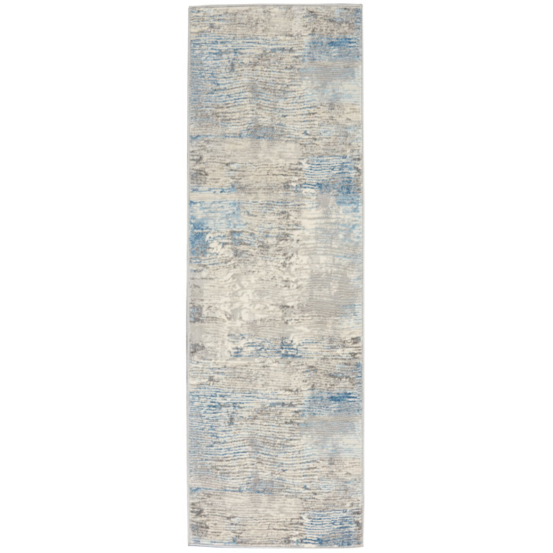 Tapis abstrait gris / bleu Jacey, Tapis de couloir 2 pi 3 po x 7 pi 3 po