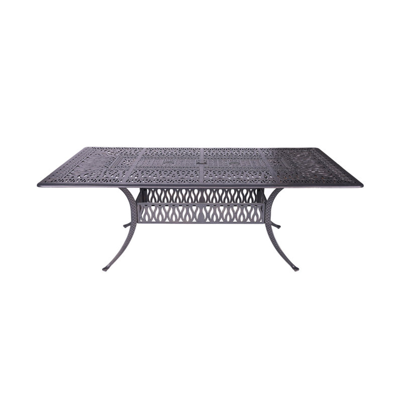 Table rectangulaire dans le concept de nuit du désert, structure en aluminium bronze industriel, cadre de 84 po x 29 po, hauteur du produit: 29,54 po