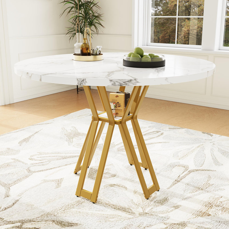 Round Metal Base Dining Table, Gold