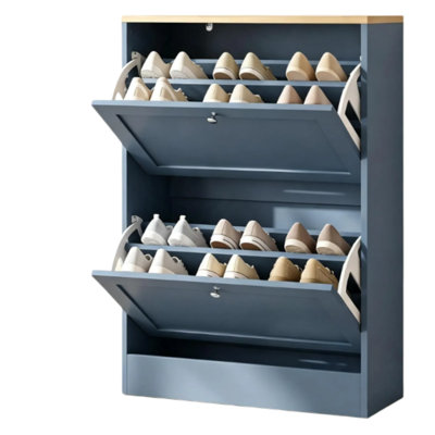 Armoire à chaussures moderne bleu avec 2 tiroirs inclinables, pouvant accueillir 8 à 12 paires, bleu