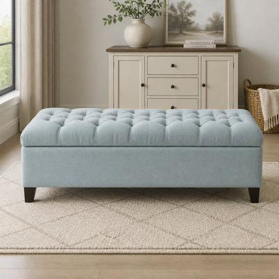 Banc de rangement avec repose-pieds de 50,25 po - Banc de rangement bleu pour bébé avec charnières de sécurité, tabouret avec repose-pieds pour le salon, la salle à manger, le vestibule et le couloir