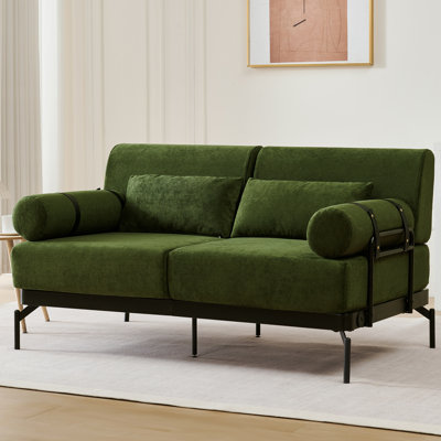 Moderne, 2 places 59 po avec sangles d'accoudoirs en similicuir réglables, hublots et coussins en mousse haute densité, avec coussins de siège épais de 7,8 po, structure en acier robuste, pieds pour