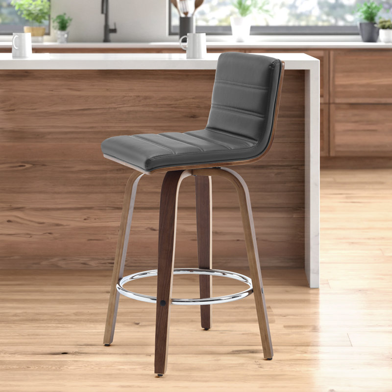 65 CM Swivel Bar Stools With Back Faux Leather Upholstered, 2, Grey