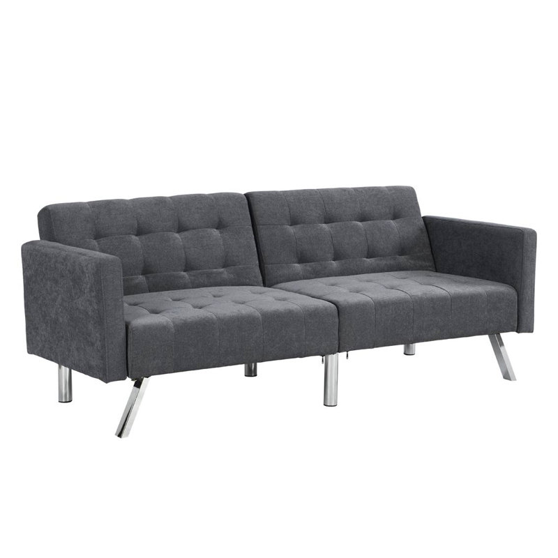 Gracie Mills 75" Dark Gray Linen Sleeper Sofa With Silver Legs