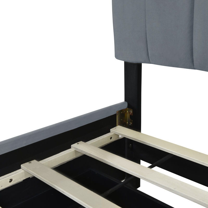 Grand lit plateforme tapissier en velours avec 2 tiroirs et 1 lit gigogne simple TG, Gris