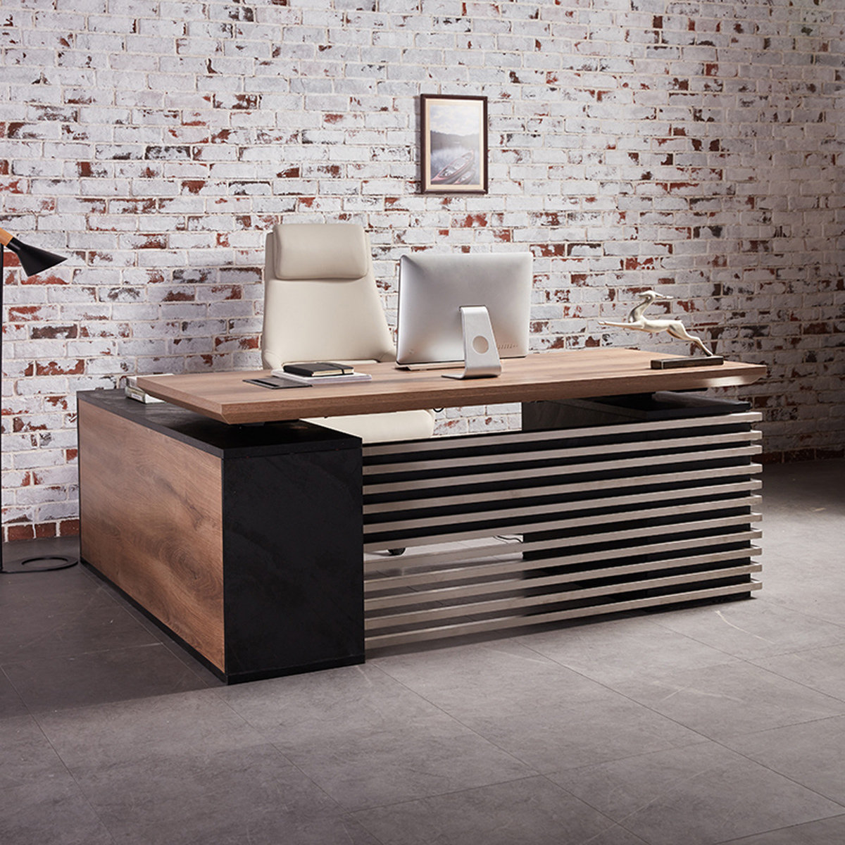wesomefurniture Adjustable Height L Shaped Executive Desk w/7Cabinet Storage, Custom Size & Color, Home Office Desk w/Universal Charging Ports,Large Business Furniture Desk Workstation w/Cord Management | Wayfair