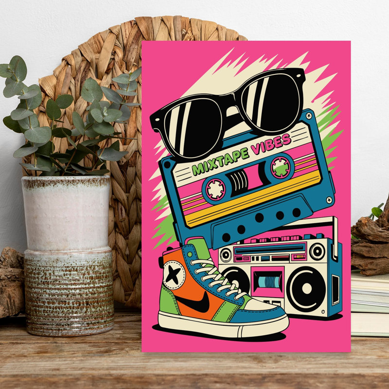 «Retro Mixtape Vibes», art mural rétro, 18" H x 12" W