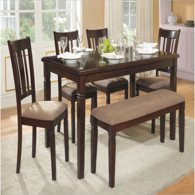Ensemble de 5 meubles de salle à manger de style transitionnel et 4 chaises d'appoint rembourrées en tissu au fini espresso