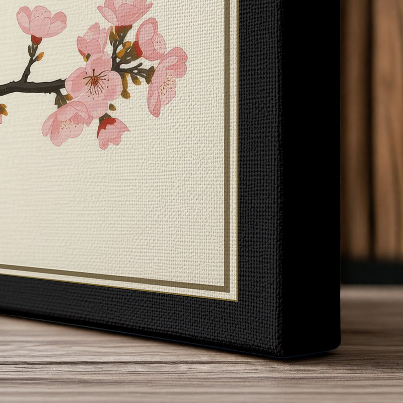 Moonlit Cherry Blossom Japandi - Wrapped Canvas, 30x20 - 76.2 x 50.8 cm, Black Border