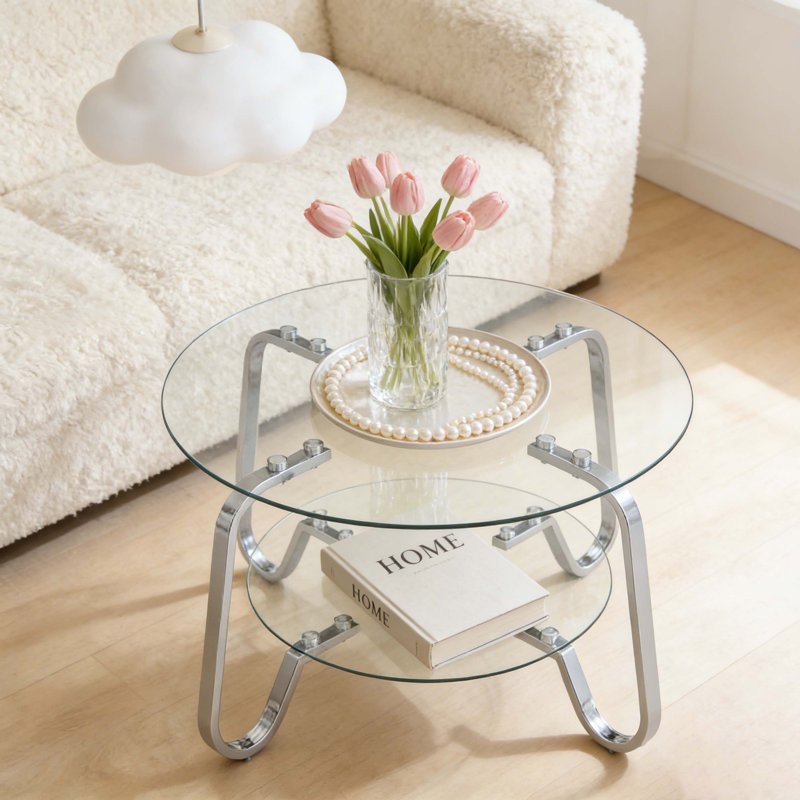 Table basse en verre trempé à double couche avec structure en métal, taille 31,5 * 31,5 * 17,7 pouces, ajoutant une touche d'élégance à votre salon