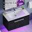 Meuble-lavabo flottant noir 31 po avec lavabo, lumière DEL moderne-537429576