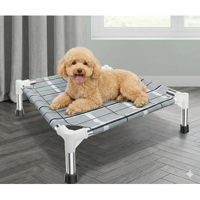 Lit surélevé pour chien surélevé pour l'extérieur, lit pour chien surélevé avec pieds antidérapants, fonctionne comme un lit hamac pour chien avec structure en acier inoxydable, conception portative convenant aux chiots, à l'intérieur et à l'extérieur