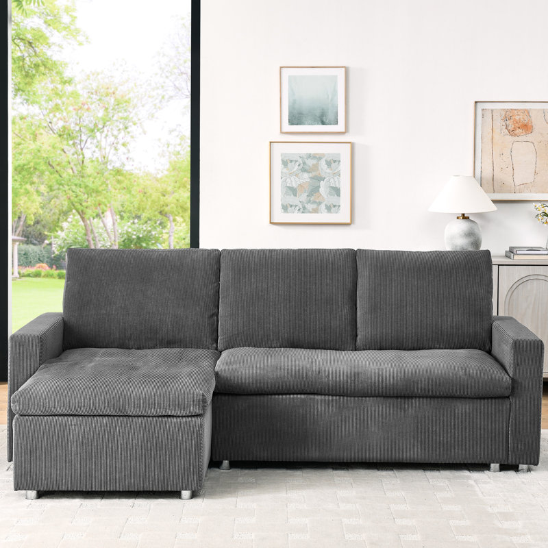 Canapé convertible gris en velours côtelé avec lit escamotable et housses lavables, H 53,59 po x l 52,38 po x P 89,68 po