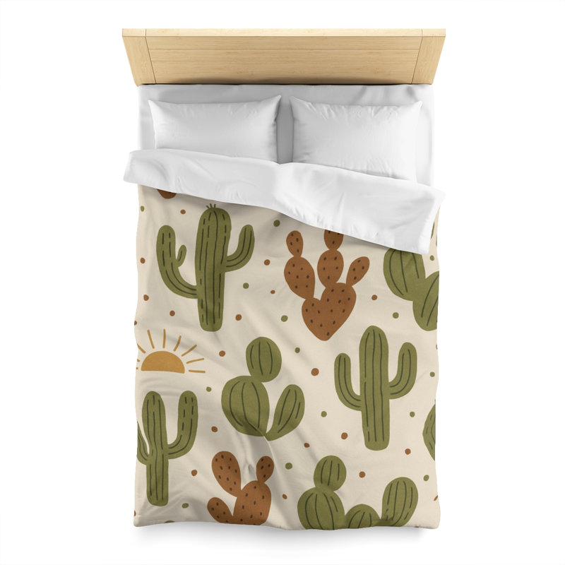 Microfiber Duvet Cover Boho Style, Design 19, Green/Brown/White, Twin Duvet Cover